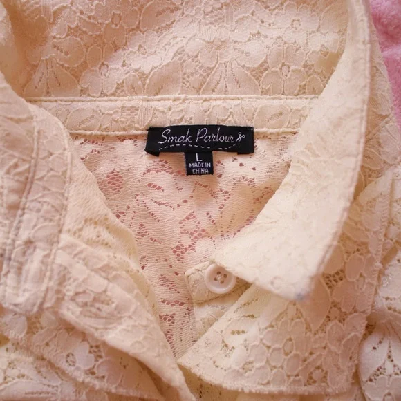 Smak Parlour Vintage Lace Ruffle Blouse sz L - Picture 6 of 6